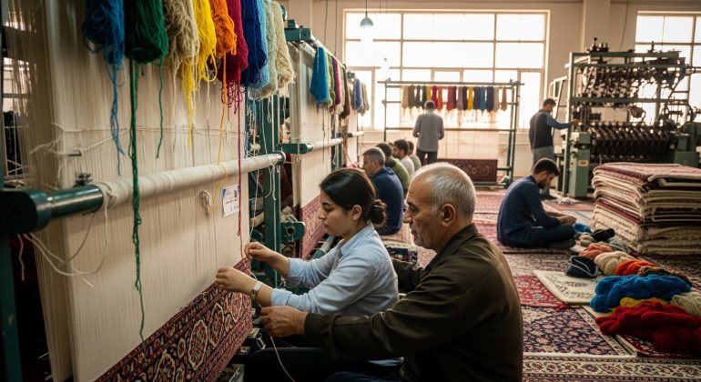 گزارش کارآموزی بافندگی فرش و نوع فرآیند کارخانه چله پیچی و بافندگی